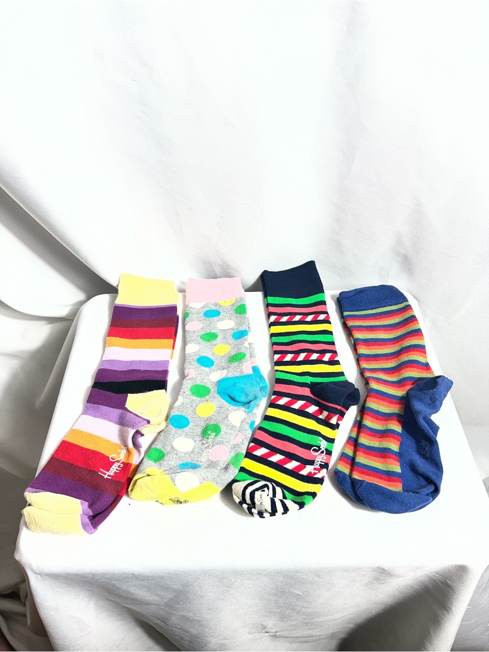 Happy Socks Colorful Crew Socks Lot Of 4 Striped Polka Dot Mixed Patterns